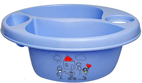 3 Kammer - Schüssel/Waschschüssel/Kinderwaschbecken - blau kleine Familie - gemalt Bieco - mit Seifenablage - Organizer - Reinigungsmittel Aufbewahrun..