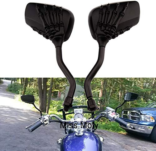Moto Rétroviseur, 8mm 10mm Moto Crâne Squelette Main Rétroviseurs(Noir)
