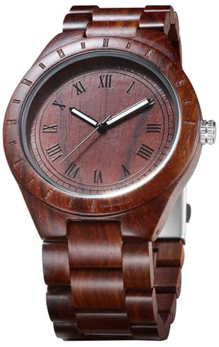 RORIOS Mode Herren Holzuhr Holz-Armbanduhren Herren Analog Quarz Uhr Leicht Holzuhren Männer Männer Holzuhren