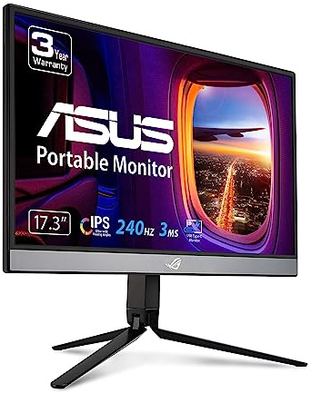 ASUS ROG Strix XG17AHPE 17.3 Monitor portátil para juegos, 1080P Full HD (1920 x 1080), IPS, 240Hz, sincronización adaptativa, cuidado de los ojos, micro-HDMI USB-C, batería de 3 horas de duración