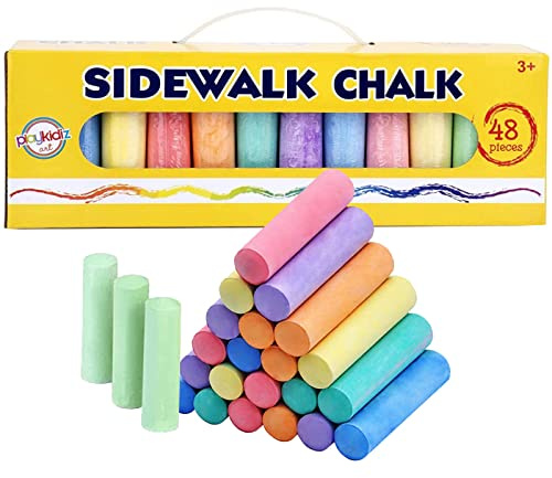 Playkidiz 48 Pezzi Marciapiede Giochi da Giardino - Assortimento di Colori - Gessetti Colorati per Strada per I più Piccoli - Gessetti Giganti con Custodia E Maniglia