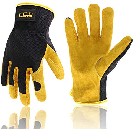 HANDLANDY Arbeitshandschuhe für Herren und Damen, Gartenhandschuhe aus Rindsleder, Sicherheitsarbeitshandschuhe, Geschicklichkeit und atmungsaktives Design