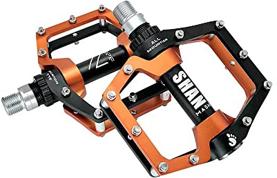 Pozzobon Pedali per bicicletta CNC in alluminio per mountain bike, 9/16, pedali antiscivolo con 3 cuscinetti sigillati, BMX, bici da corsa, trekking, strada 328 (arancione)
