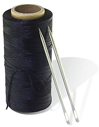 Marcobrothers 4 2 pcs Professional Upholstery Large Eye Long Needle,Easy to Thread,with 1 roll 284 Yard 150D 1mm-Width Leather Sewing Waxed Thread,Black.(4 inch 2 pcs)