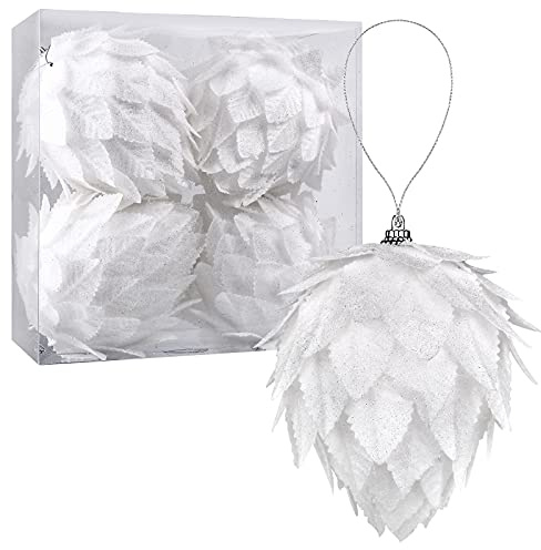 Christmas Ball Ornaments, 4pc Set Christmas Tree Decoration White Pinecone Ball Home Decoration Wedding Party Decorations