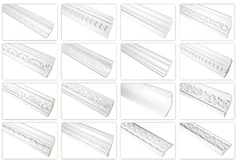 HEXIM Stuckleisten gemustert PU Polyurethane Stuck Dekorbau für Wand und Decke | 30 Meter FH9265 82x78mm Restposten | Deckendekoration Abschlussleiste