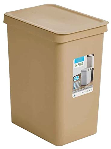 Acan Tradineur - Cubo de basura rectangular con tapa - Fabricado en Plástico - Capacidad de 28 Litros - 44,5 x 35 x 25 cm - Color Aleatorio (Topo - Gris - Blanco)