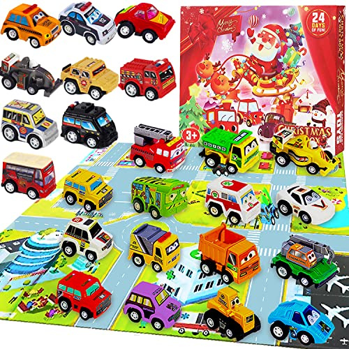 Lubibi Toys Advent Calendar 2025,24 Pull Back Cars Toys Set With Game Map For Kids,24-Days Christmas Countdown Days Calendar Party Favours, Christmas Birthdays Surprised Gift For Kids Boys Girls
