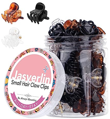 JASVERLIN Small Hair Clips, Black Brown Clear Mini Claw Clips for Women Girls Fine Thin Thick Hair, Durable Clamps Jaw Styling Accessories 3 Colors 51Pcs (Daily Color)