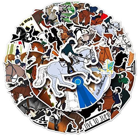 Pferdesport Aufkleber für Laptop(50 PCS),Geschenk für Kinder Jugendliche Erwachsene Jungen,Pferde Stickers Wasserdicht Vinyl Aufkleber für Scrapbook,Skateboard,Auto,Gepäck