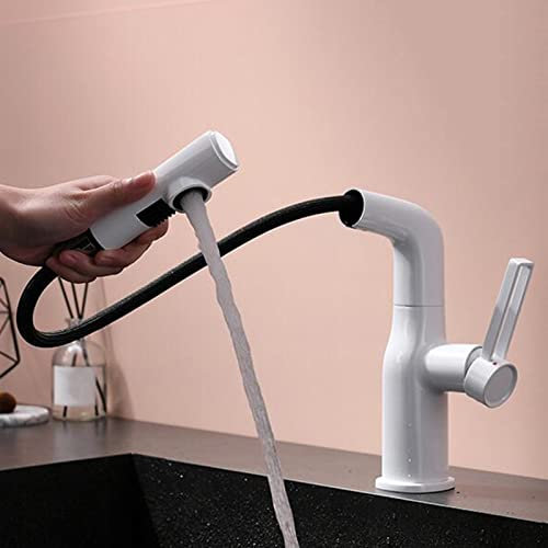 Rubinetto Bagno con Doccetta Estraibile Bianco, Miscelatore Lavabo Bagno Ottone Alzata Multifunzione Miscelatore Lavabo