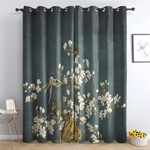 TAKUAN Ginkgo Biloba Vorhänge Verdunklung svorhänge mit Muster Luxus, Vorhang Blickdicht mit Ösen Gardinen Wohnzimmer Schlafzimmer Kinderzimmer Dekoration 2er Set-220 x 140 (H X B)