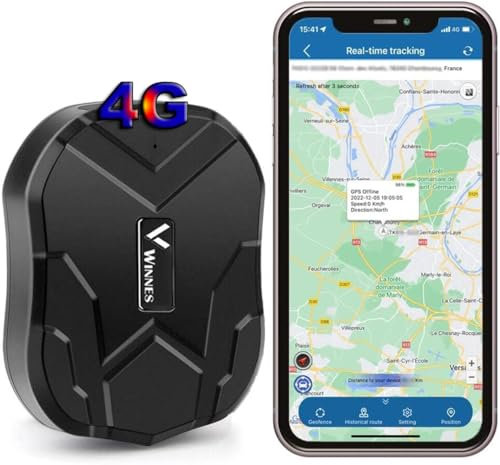 Winnes GPS Tracker Anti-theft Car Safety Alarm 5000mAh Long Battery Real-time GPS Locator with SMS, APP, Web Track GPS Finder Monitor Device for Truck Van Motor, No Monthly Fee, Magnetic Mount