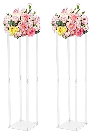 2 Stück Blumenständer 100cm, Klare Acryl Säule Vase, Hochzeit Tisch Mittelstücke, Künstliche Blumen Arrangement Pflanzer, für Hochzeiten, Heimdekoration, Hotels, Party Deko