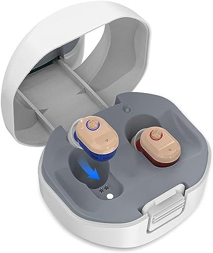 lafengyan Amplificatore audio personale premium per adulti, invisibili amplificatori di Hearing digitale In-Ear, ricaricabile Sound Amplifier, con custodia di ricarica (1 paio) - beige