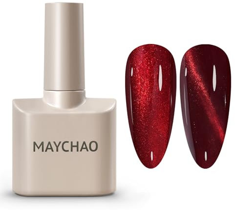 MAYCHAO 15ML Cat Eye Gel Nail Polish 1Pc Burgundy Magnetic Gel Polish with Magnet Soak off Holographic Cat Eye Nails Polish for Nail Art Manicure Salon DIY at Home