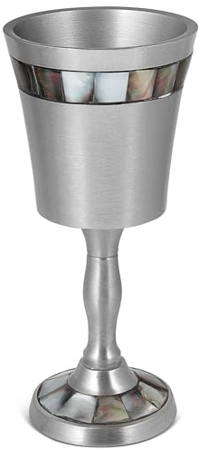 Zion Judaica Kiddush-Weinkelch, luxuriöser Shabbat-Weinkelch mit natürlichen schwarzen Perlenfliesen, 15,2 cm, 15,2 cm, Passover Seder, Weinbecher für Bar/Fledermaus, Mitzvah, Hochzeit, schöne