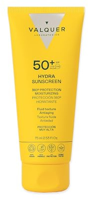 VALQUER Hydra Protector Solar Crema Facial SPF 50+ | Protección 360º UVA/UVB/IR/HEV | Hidratante Antiedad con Ácido Hialurónico y Vitaminas | Vegano | 75 ml