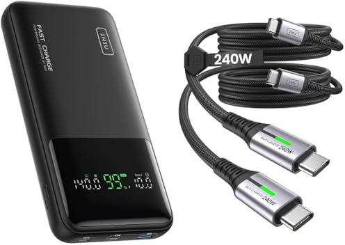 INIU Batterie Externe, 140W Power Bank 27000mAh, Batterie Portable USB C Input & Out & 240W Cable USB C vers USB C, [2-Pack 2m] PD3.0 48V/5A Câble USB Type C Charge Rapide pour iPhone 15 Pro Max