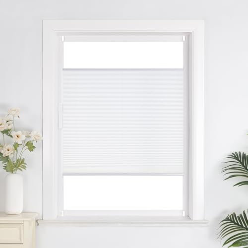 Joyswahl Plissee Rollo ohne Bohre, Klemmfix, Sonnenschutz, Lichtdurchlässig, Sichtschutz, Faltrollo mit Klemmträger für Fenster 1er Pack Weiß BxH 45x130cm