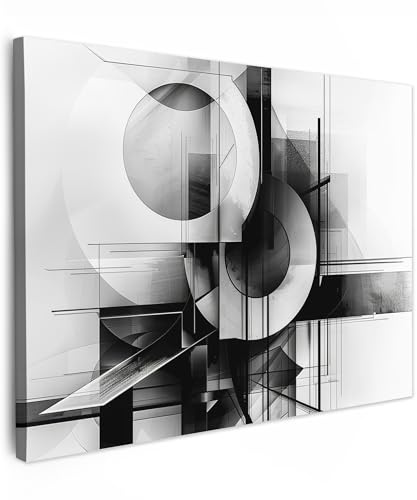 MuchoWow© Bild auf Leinwand Schlafzimmer Bilder Badezimmer Wand Deko | 80x60 cm - Wohnzimmer Moderne Wanddeko Bilderwand Geschenk Abstrakt - Kunst - Modern - Schwarz und weiß