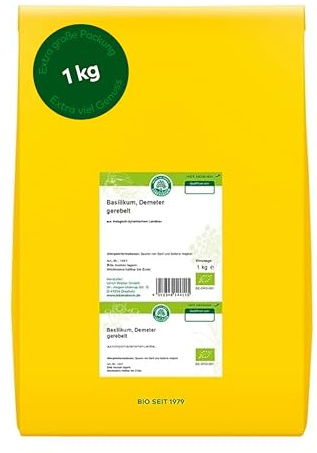 LEBENSBAUM Bio Basilikum, gerebelt und getrocknet, 1 kg, 100% Bio, zum Würzen von Tomate-Mozzarella, Soßen, Geflügel und mehr