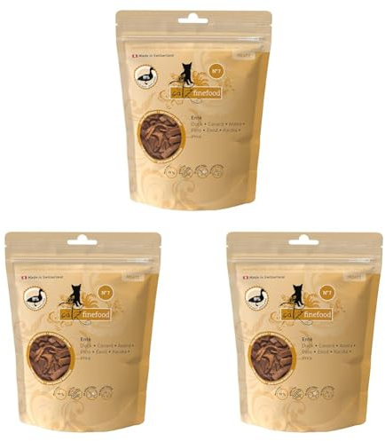 catz finefood Meatz Katzen Leckerlies Ente N° 7 - knusprig gegrillte Streifen aus Entenfleisch - mit Aloe Vera für die Darmflora - Katzensnack ohne Zucker, getreidefrei, 45g (Packung mit 3)