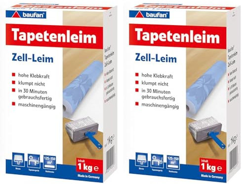 Baufan Tapetenleim - 1kg I Geruchloser, universell einsetzbarer Zell-Leim zum Kleben von leichten und auch schweren Tapeten mit hoher Klebkraft (Packung mit 2)