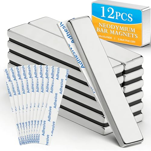 Grtard 12Pack Strong Neodymium Bar Magnets with Double-Sided Adhesive