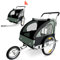 SAMAX Fahrradanhänger Jogger 2in1 Kinderanhänger Kinderfahrradanhänger Transportwagen vollgefederte Hinterachse für 2 Kinder in Dunkelgrün/Schwarz - Silver Frame
