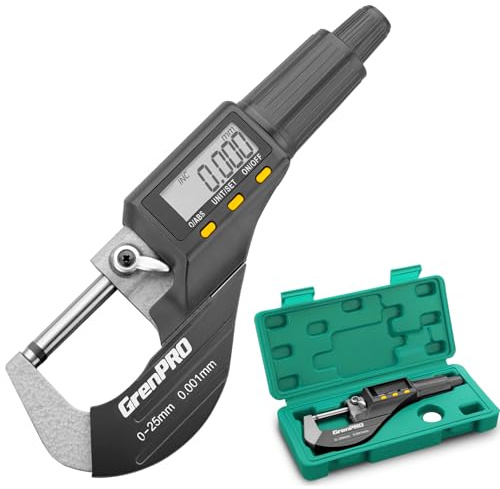 GRENPRO Digital Micrometer Measuring Tool, Professional Inch/Metric Precision Thickness Gauge with Extra Battery, DIY and Household Use 0.00005/0.001 mm Accuracy Micrometers Machinist Tools