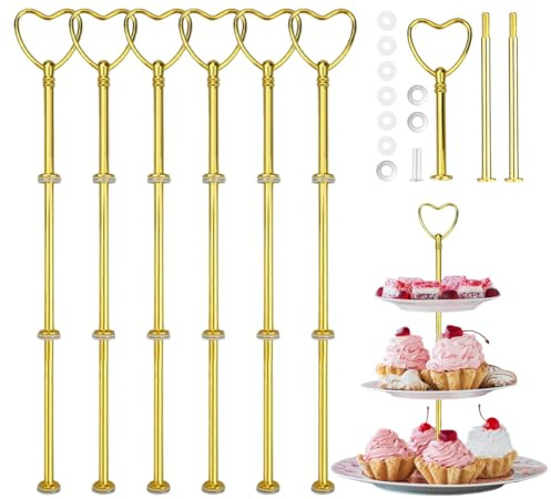 Umllpet Gold Etageren Stangen Set, 6 Stück Bausatz Etageren Stangen, bausatz Etagere Stangens-Set, Etagere Bausatzs Metallstangen Mittellochausstech für Geburtstage Partyhochzeits Displayständer(Herz)