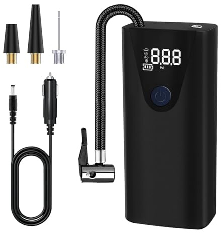 Compressore Pneumatico - Manometro Ricaricabile, Soffiatore D'aria Portatile | Gonfiatore Di Pressione Display Digitale Con 3 Ugelli Per Auto, Palloncino, Materasso A Pelo Giocattoli Per Piscina