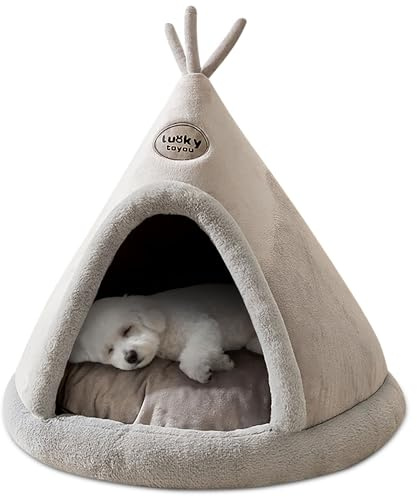 ALLSOPETS Cueva Cama Gato, Casa Interior de Invierno para Gatos Perros Pequeños, Cama Suave con Cojín Extraíble para Descanso y Relajación (Gris Plata, M)