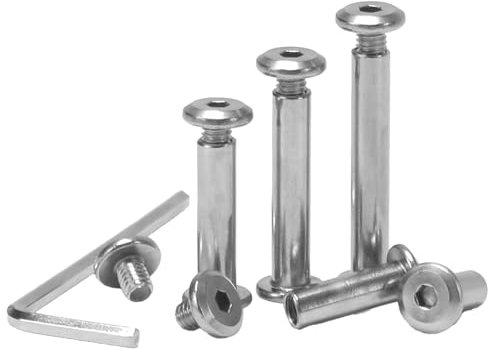 KINDPMA 60 juegos de tornillos de conexión M4 para muebles, conectores de muebles, conector de armario, hexágono interior, acero inoxidable, tornillos de cabeza plana + tuerca de manguito para