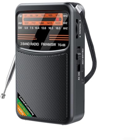 Feeshoppher Radio de Mano de Bolsillo, Am/FM/SW Radio portátil de Mano con Altavoz de 3 W y batería Recargable de Larga duración para Amantes de la música (Negro)
