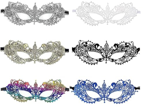YNR 6 Stücke Spitze Damen Maskenball Masken, Sexy Spitze Venezianische Gesichtsmaske für Damen, Karneval, Halloween, Party