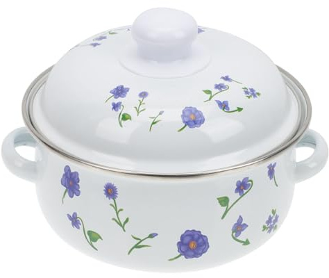 SECFOU Emaille Suppentopf 16Cm Mit Deckel Und Zwei Anti-Rutsch Griffen Energiesparender Emaille -Topf Für Suppe Porridge Und Nudeln Haushalt Kochen