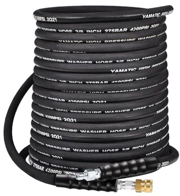 YAMATIC 3/8 Pressure Washer Hose 50 FT 3/8, 4200 PSI Hot Water Power Washer Hose, 360° Swivel 3/8 Quick Connect, Heavy Duty Rubber Hose for Simpson Honda DeWalt Generac Troy-Bilt