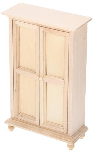 TOYANDONA Miniatur Holzschrank Doppeltüren Puppenhaus Kleiderschrank Retro Mini Möbel Für Schlafzimmer Wohnzimmer Dekoration Puppenstubenmöbel Mini Haus Layout Requisite