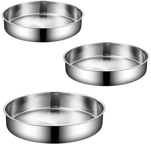 HQILRRA Moule à gâteau rond 3 pièces Set - Moule à gâteau en acier inoxydable - Moule à gâteau profond - Pour gâteau de mariage d’anniversaire - Gâteau de Noël - 3 tailles (22cm, 24cm, 26cm)