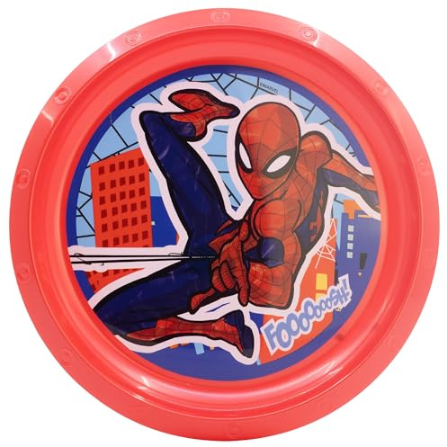 STOR Spider-Man Kinderteller aus Kunststoff 878ml - Wiederverwendbarer Stoßfester Teller für Kinder - BPA-Frei