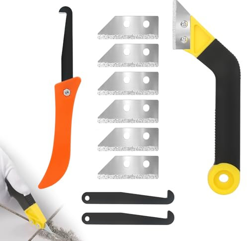 QOUBNIC Fugenkratzer Fliesen, Abgewinkelter Fugenreiniger Fliesen Fugenkratzer, Fliesenfugen Entfernen mit 8 Ersatzklingen für Die Fliesenreinigung, Die Reinigung Bodenfliesen