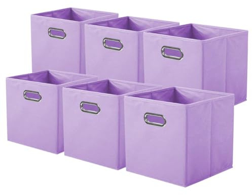 powerking Caja de almacenamiento de tela, cajón de caja de almacenamiento de tela plegable de 6 piezas, con manijas metálicas, para armarios y juguetes, Lavanda