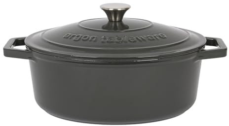 Argon Tableware 4.68L Ovale Cocotte en Fonte avec Couvercle Auto-Arrosant - Gris Ardoise - 1x Plaque à Induction Cuisson du Pain Portion Grillage Ragoût Marmite Ustensiles de Cuisine Poêle