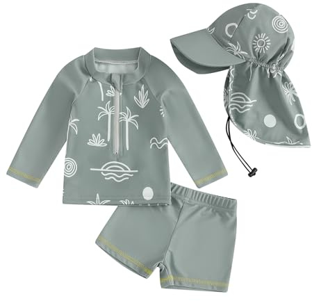 Traje de baño para bebé y niño de 3 piezas, antiUV, camiseta de manga larga + pantalón de baño + sombrero de sol, traje de baño piscina Nataiton Beach