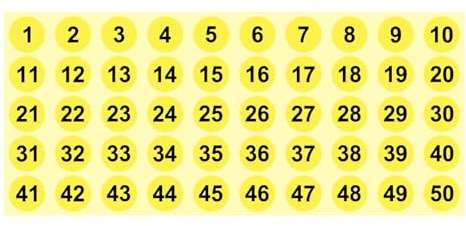 PATIKIL Adesivi numerati da 1 a 50 Adesivi colorati a punti Giallo | da 1 pollice / 25mm, Etichette rotondo autoadesive in vinile, per organizzazione inventario scatole di archiviazione