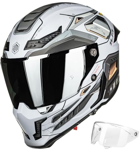 ILM Motorcycle Helmets for Adult Men Women Full Face DOT ECE Powersports Dual Visor Street Racing with Pinlock Cascos para Motos Model MF509 Pro (Cyborg Gray, L)