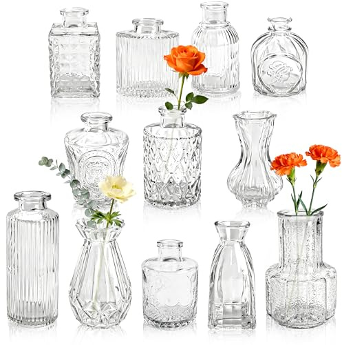 BTSD-home 12 Pack Glass Bud Vases for Wedding Centrepieces and Home Decor