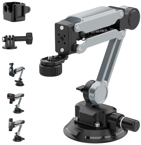 Geyo Supporto a Ventosa per Fotocamera, Braccio Stabilizzatore dell'Ammortizzatore in Lega di Alluminio, Ventosa da 10 cm, Fori di Montaggio 1/4, per Insta360 X4, per DJI Pocket 3, per GoPro HERO13